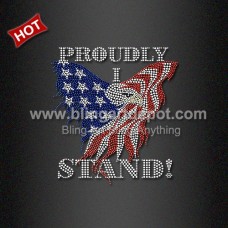 Bling Transfer Iron ons Proudly I Stand for USA Rhinestone 4th of July Motif